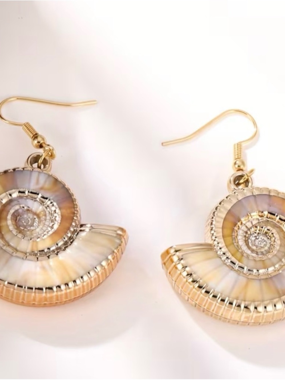 Gold Shell Spiral Drop Earrings - Unbranded